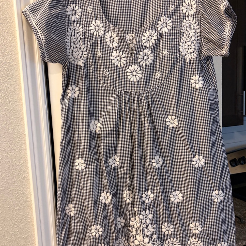 Embroidered Black & White Gingham Dress - Picture 3 of 7